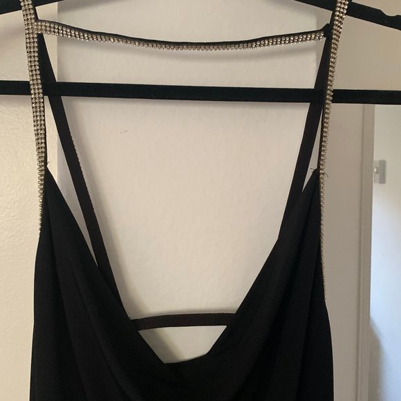 Ark & Co Black Long Dress With Rhinestone Straps - Picture 3 of 6